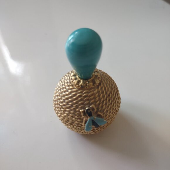 Vintage Florenza Small Gold Tone Turquoise Bee Wasp Jewelry Trinket Box Signed - Picture 2 of 12